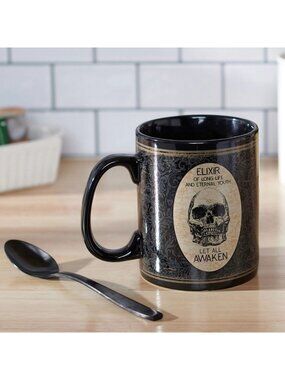 Elixir of Long Life & Eternal Youth Coffee Mug Gothic Emo Gift Black Stoneware